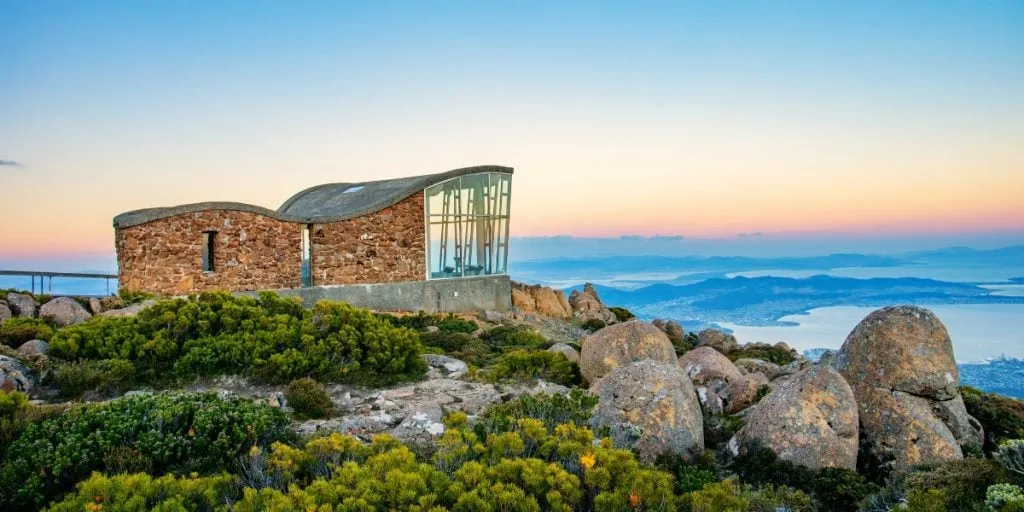 The view at Mount Wellington at sunset in Hobart, Tasmania, Australia