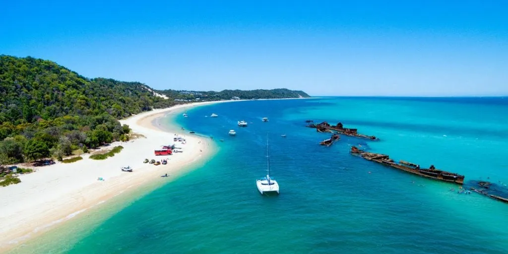 A number of sunken ships at Moreton Island off the coast of Brisbane in Queensland, Australia