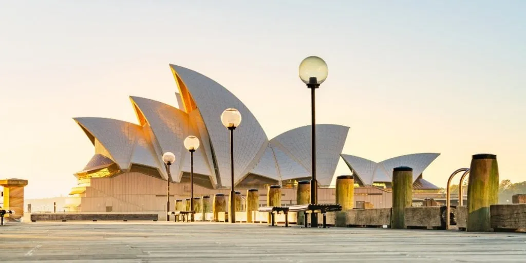 Sunrise overlooking the Sydney Opera House and Sydney Harbour in New South Wales, Australia