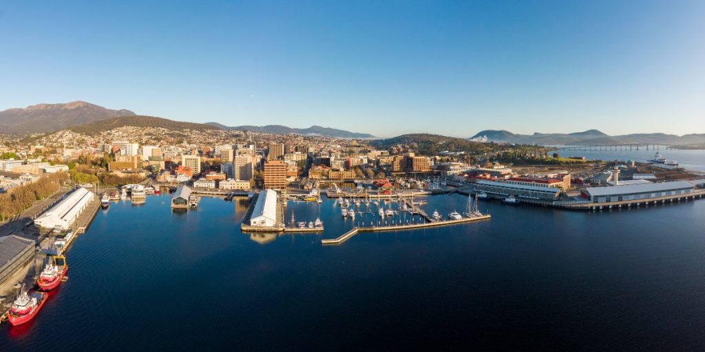 Hobart CBD and Waterfront in Tasmania, Australia